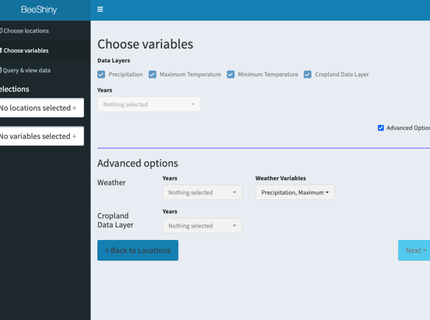 Bee Shiny webpage - select variables