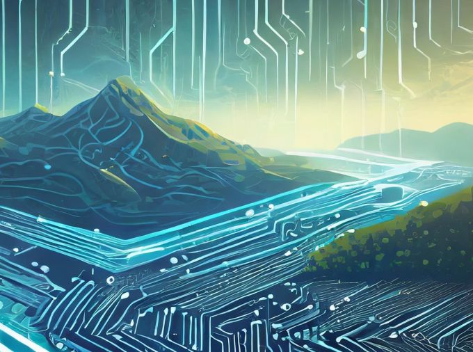 AI generated image of a circuit board landscape
